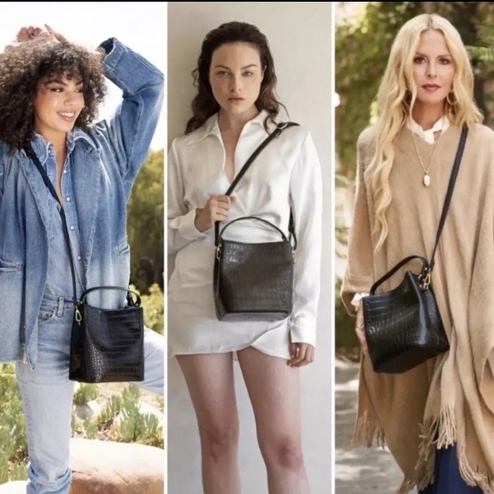 AOTA Elena Croc Bucket Convertible Bag, NWT